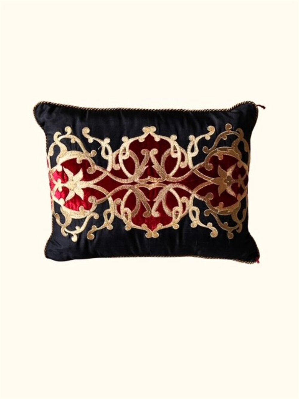 Luxury Embroidered Accent Pillow Black/Red/Gold